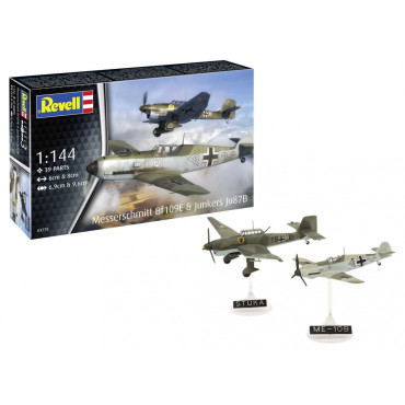 KIT PARA MONTAR REVELL 2 AVIÕES MESSERSCHMITT BF109E & JUNKERS JU87B 1/144 39 PEÇAS REV 03770